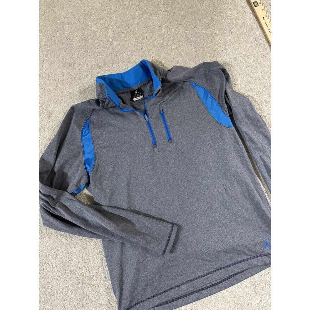 NIKE  AIR JORDON  MEN'S Large   DRI-FIT  GRAY & BLUE  1/4 ZIP  PULLOVER  JACKET